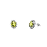 Rose-Cut Faux Peridot Halo Stud Earrings (Silver) Main - Popular Jewelry - New York