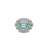 Dvostruki halo prsten Aqua Eye (srebrni) sprijeda - Popular Jewelry - New York