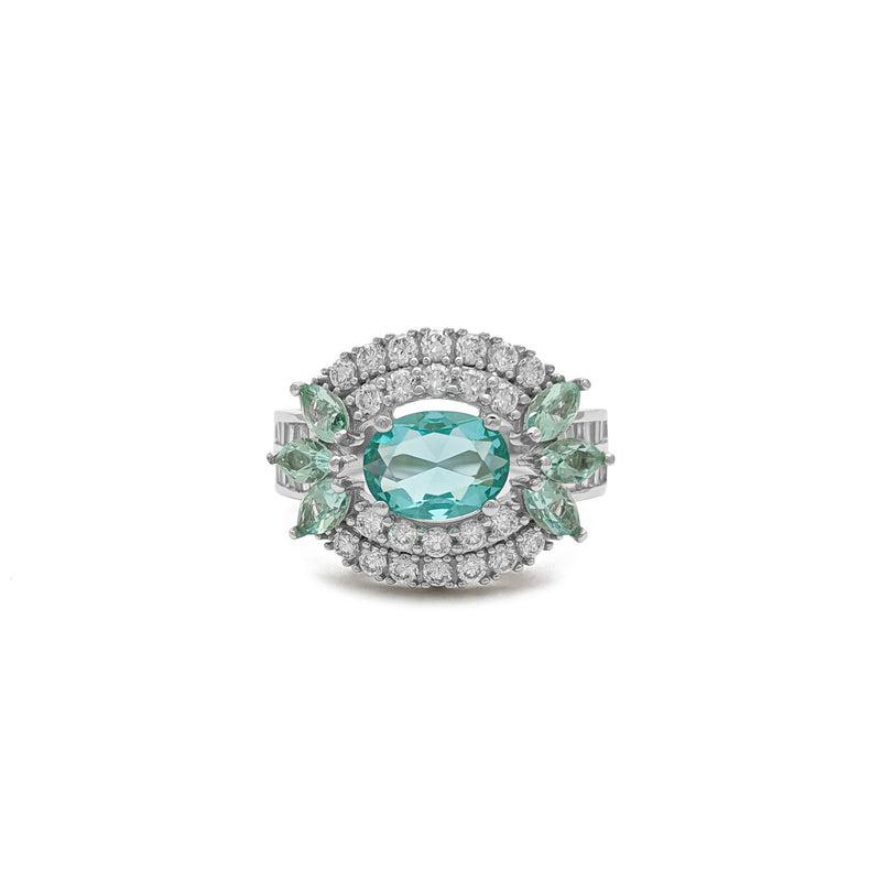 Aqua Eye Double Halo Ring (Silver) front - Popular Jewelry - New York