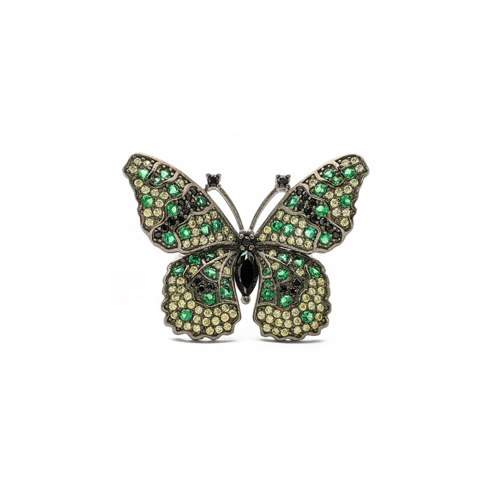 Green Spotted Butterfly Ring (Silver) front - Popular Jewelry - New York