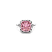 Pink Cushion Cut Halo Ring (Silver) front - Popular Jewelry - New York
