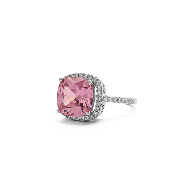 Pink Cushion Cut Halo Ring (Silver) side - Popular Jewelry - New York