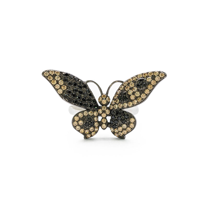 Spotted Yellow Butterfly Ring (Silver) front - Popular Jewelry - New York