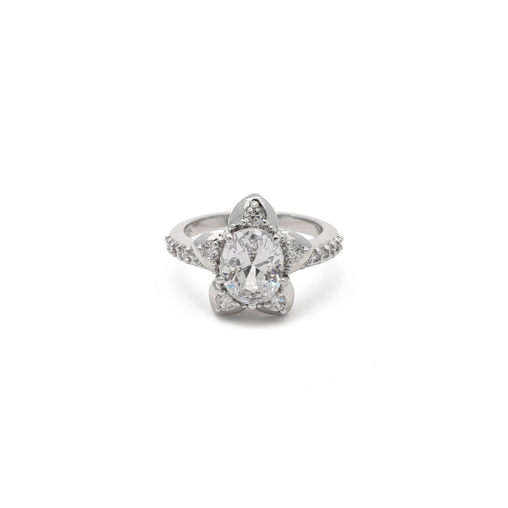 Starry Flower Oval Ring (Silver) front - Popular Jewelry - New York