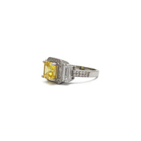 Yellow Asscher Cut Three Stone Ring (Silver) side - Popular Jewelry - New York