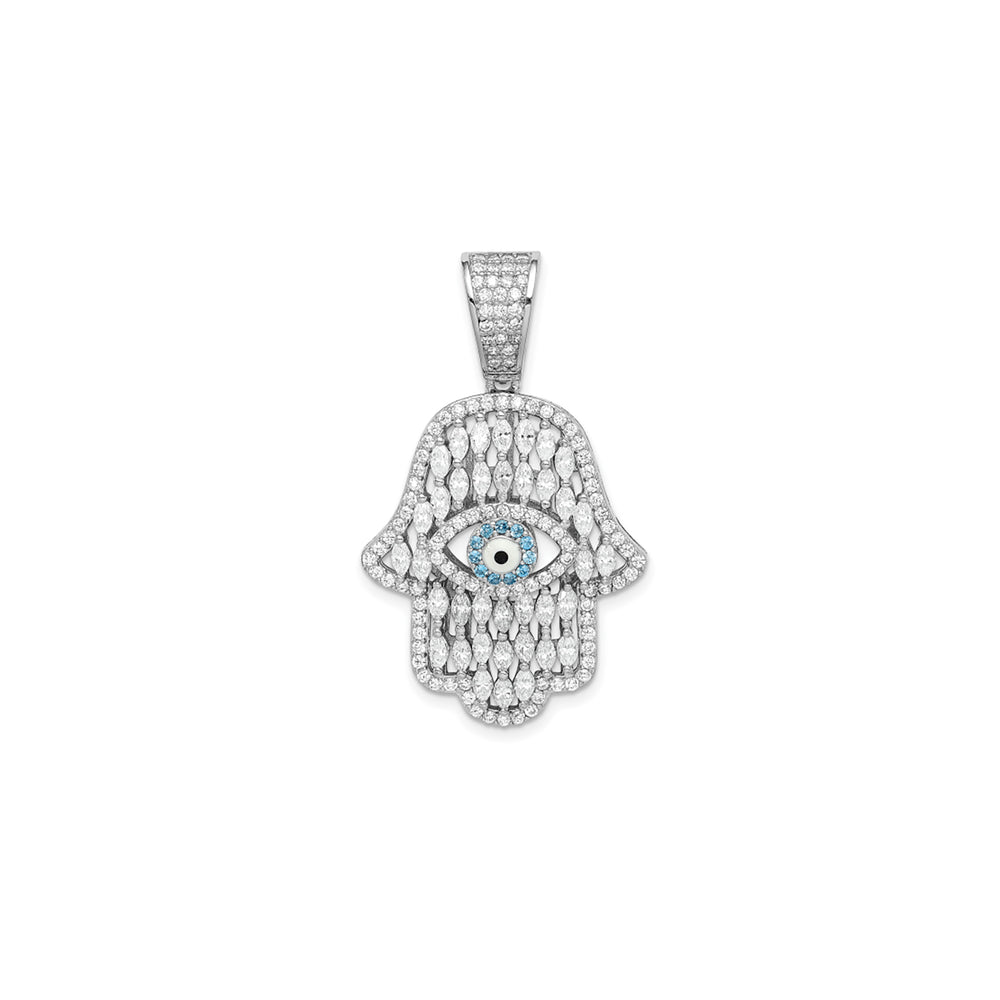 Marquise & Round Stone-set Hamsa Hand Pendant (Silver)