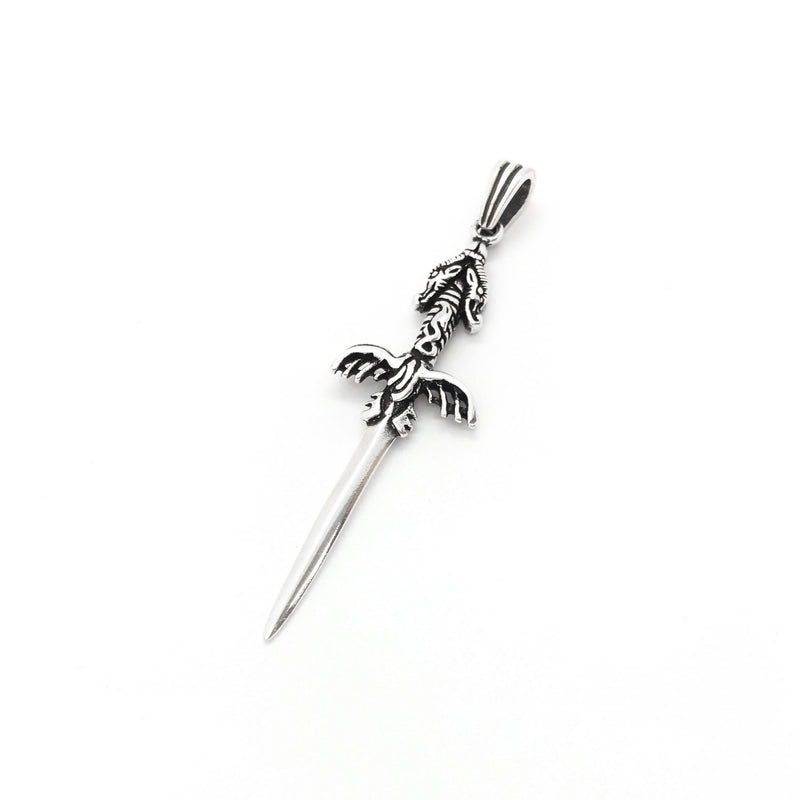 Antique-Finish Sword Pendant (Silver) front - Popular Jewelry - New York