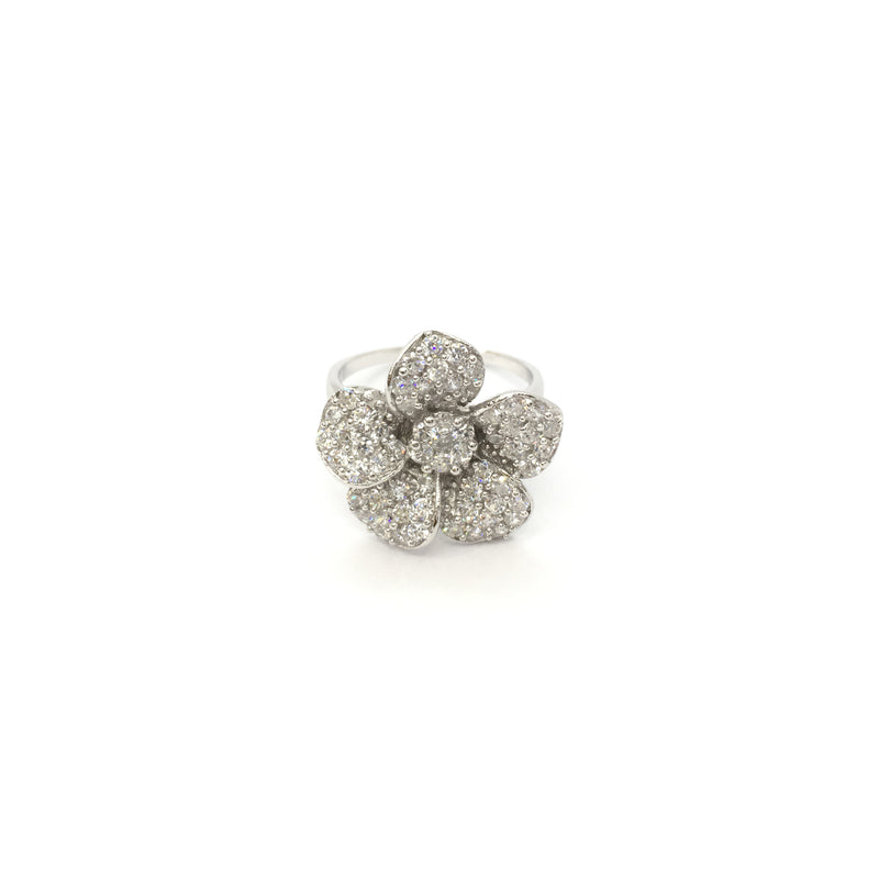 Five Petals Flower CZ Ring (Silver) front 2 - Popular Jewelry - New York