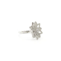 Five Petals Flower Outline CZ Ring (Silver) side - Popular Jewelry - New York