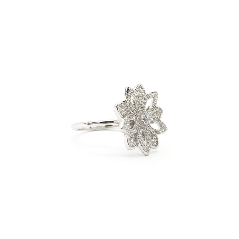 Five Petals Flower Outline CZ Ring (Silver) side - Popular Jewelry - New York