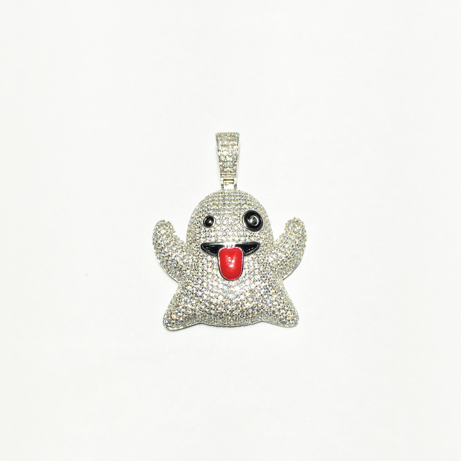 Ghost Emoji Iced-Out Pendant (Silver) – Popular J