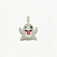 Pendentif Ghost Emoji Iced-Out (Argent) - Popular Jewelry