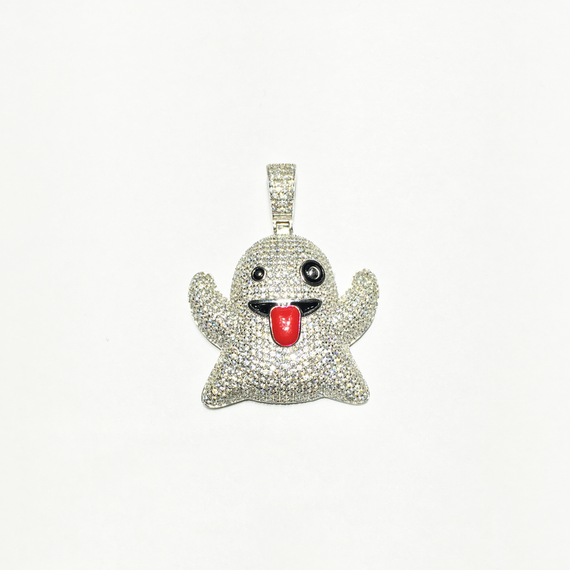 Ghost Emoji Iced-Out Pendant (Silver) - Popular Jewelry