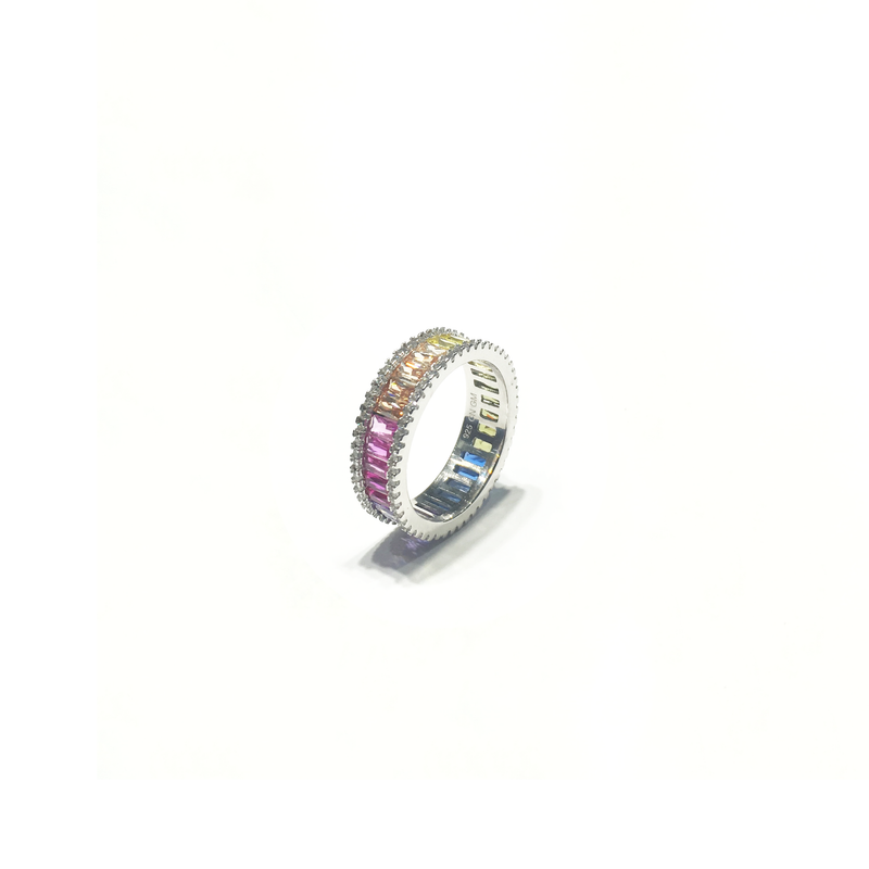 Multi-Color CZ Eternity Ring (Silver) diagonal - Popular Jewelry - New York