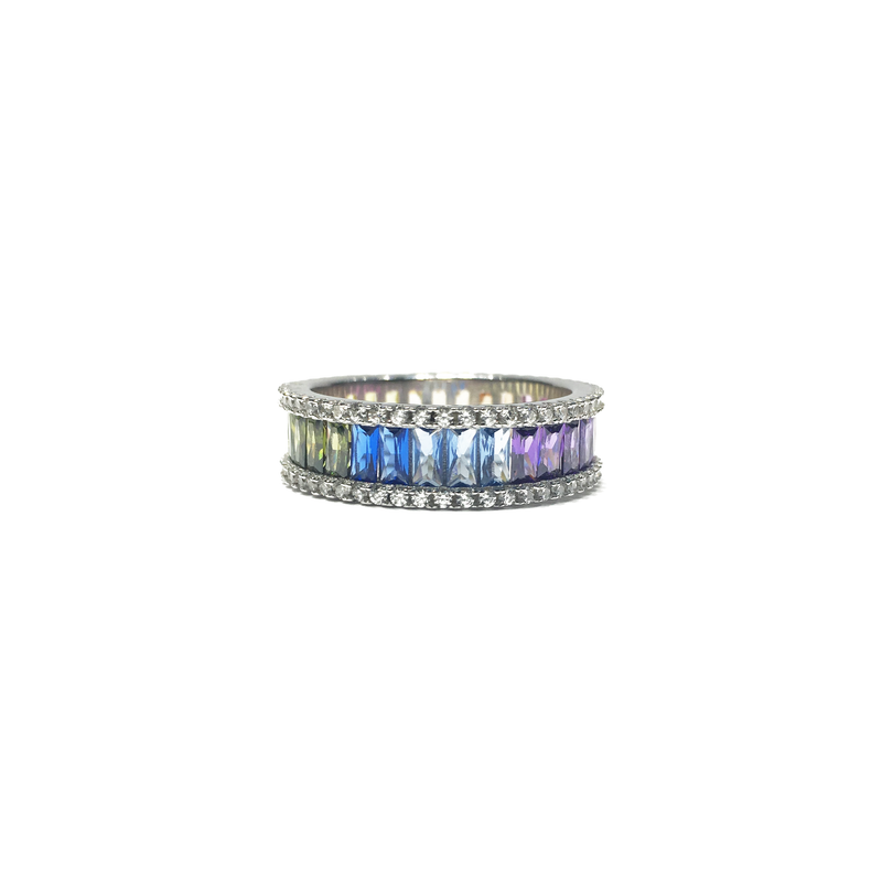 Multi-Color CZ Eternity Ring (Silver) front 1 - Popular Jewelry - New York