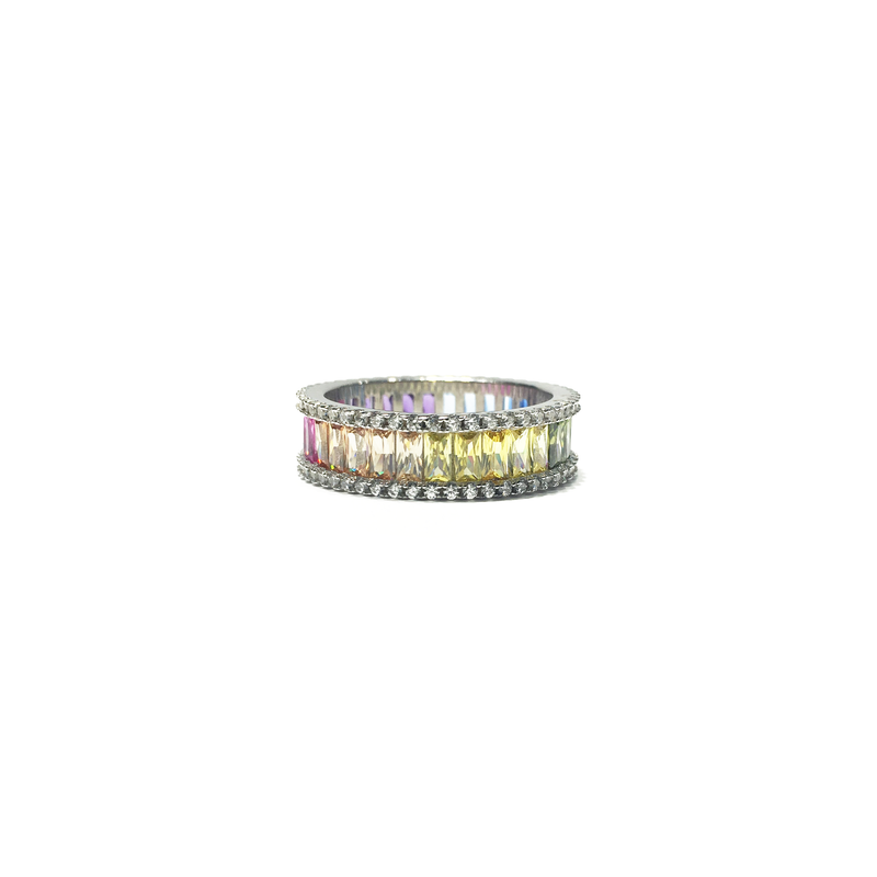Multi-Color CZ Eternity Ring (Silver) front 2 - Popular Jewelry - New York