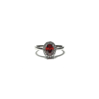 Red Oval CZ Halo Ring (Silver) front - Popular Jewelry - New York