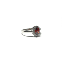 Red Oval CZ Halo Ring (Silver) side - Popular Jewelry - New York