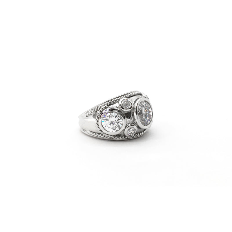 Symmetric Round CZ Cocktail Ring (Silver) side - Popular Jewelry - New York