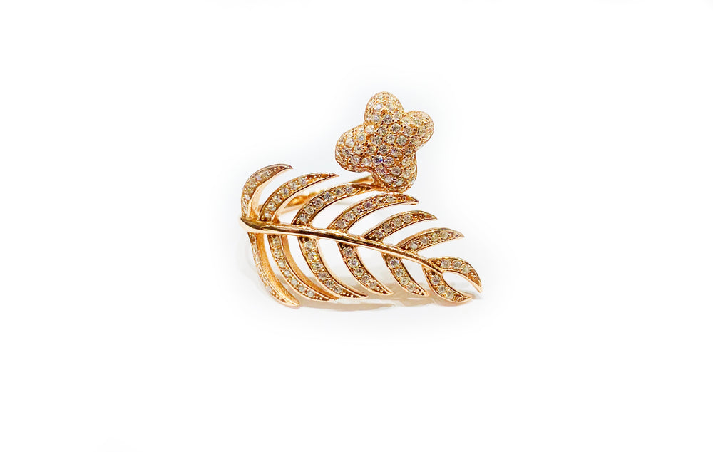 Butterfly and Leaf CZ Ring (Silver)