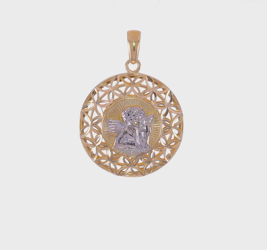 Filigree Guardian Angel Circle Pendant (14K) 360 - Popular Jewelry - New York