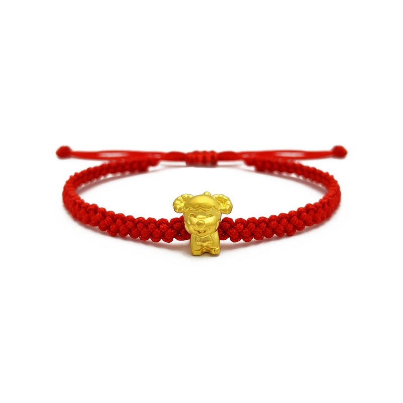 Cheerful Goat Chinese Zodiac Red String Bracelet (24K) front - Popular Jewelry - New York