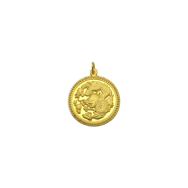 Dragon Zodiac Sign Happiness Medallion Pendant (24K) front - Popular Jewelry - New York