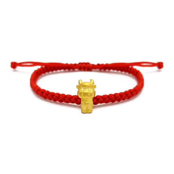 Little Ox Chinese Zodiac Red String Bracelet (24K) front - Popular Jewelry - New York