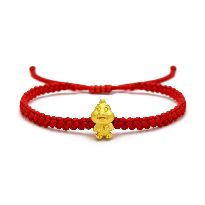 Little Rooster Chinese Zodiac Red String Bracelet (24K) front - Popular Jewelry - New York