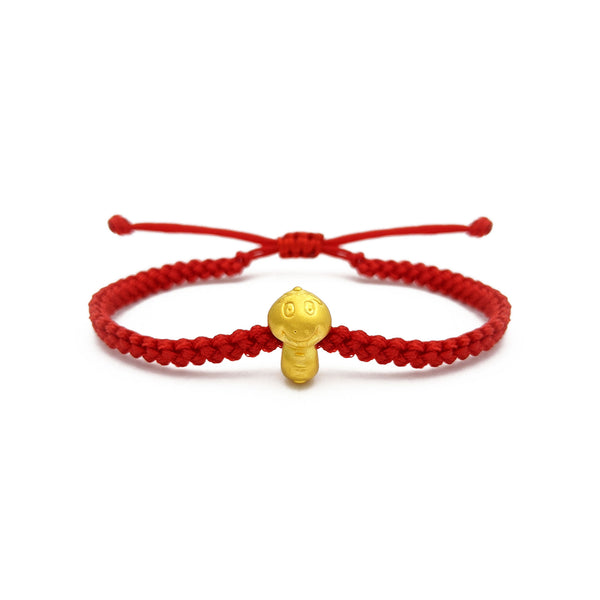 Little Snake Chinese Zodiac Red String Bracelet (24K) front - Popular Jewelry -New York