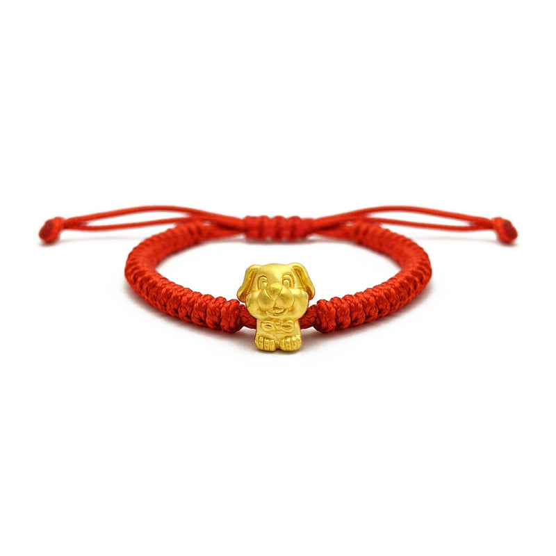 Lovely Dog Chinese Zodiac Red String Bracelet (24K) front - Popular Jewelry - New York