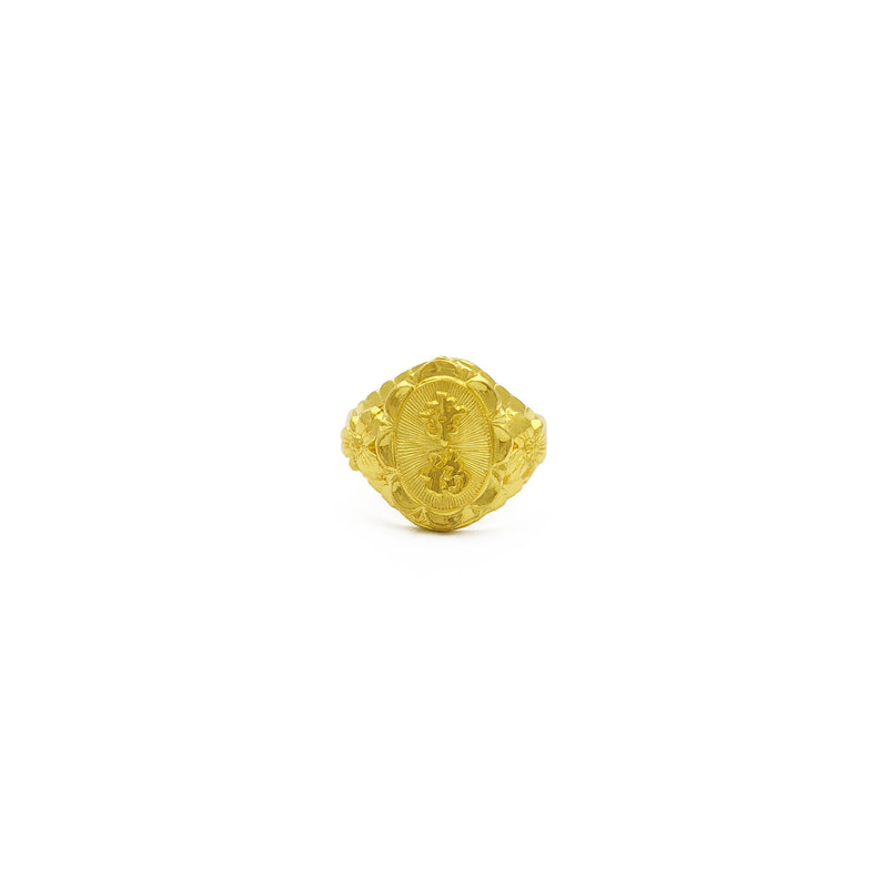 Happiness Chinese Character Floral Signet Ring (24K) front - Popular Jewelry - New York