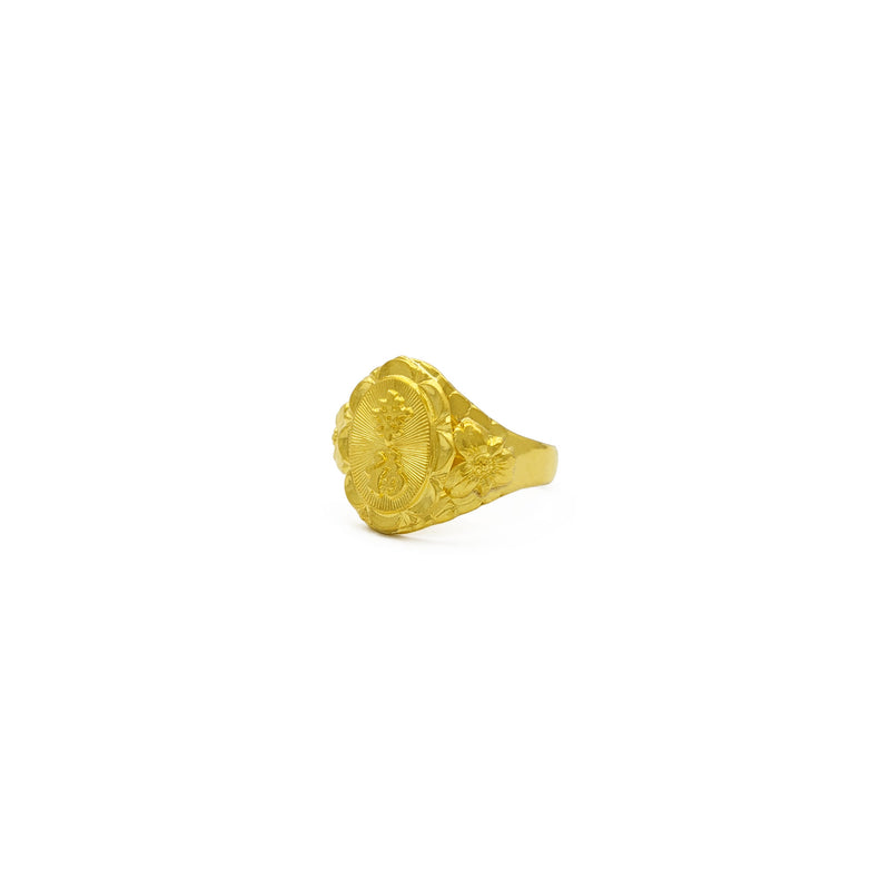 Happiness Chinese Character Floral Signet Ring (24K) side 1 - Popular Jewelry - New York - Popular Jewelry - New York