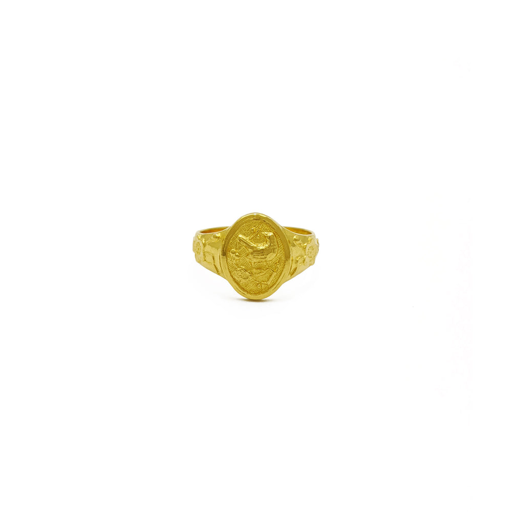 Hibiscus Flowered Bird Ring (24K) front - Popular Jewelry - New York