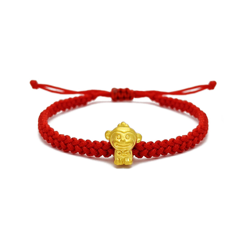 Happiness Monkey Chinese Zodiac Red String Bracelet (24K) front - Popular Jewelry - New York