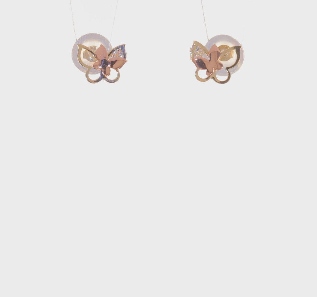 Double Butterfly Zirconia Stud Earrings (14K) 360 - Popular Jewelry - New York