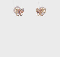 Double Butterfly Zirconia Stud Earrings (14K) 360 - Popular Jewelry - New York