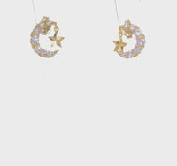 Bejeweled Crescent Moon and Dangling Star Stud Earrings (14K) 360 - Popular Jewelry - New York