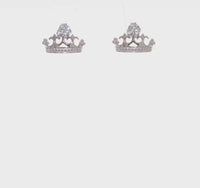 Zirconia Tiara/Crown Stud Earrings (Silver)