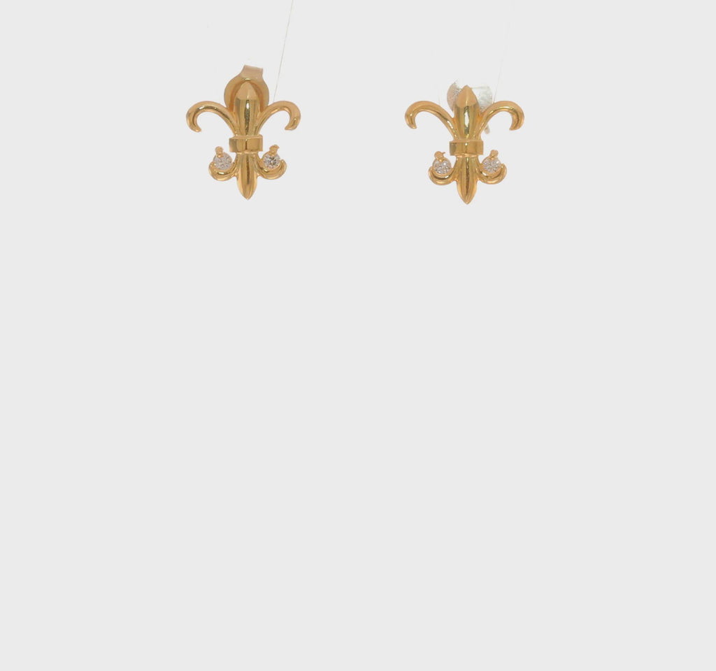Fleur de Lis CZ Stud Earrings (14K) 360 - Popular Jewelry - New York