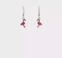 Flamingo Bird Enamel Dangle Earrings (Silver) 360 - Popular Jewelry - New York