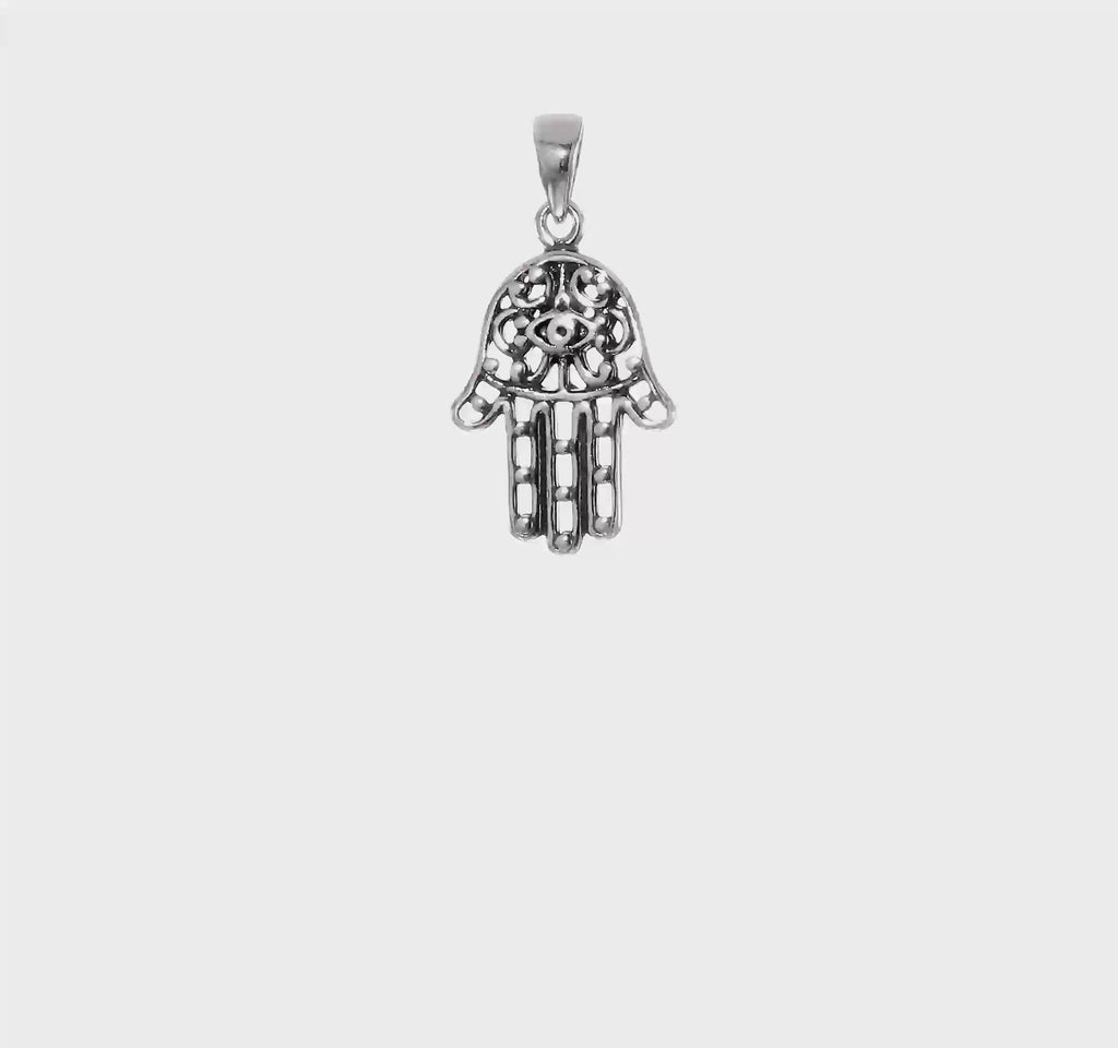 Antiqued Hamsa Pendant (Silver) 360 - Popular Jewelry - New York