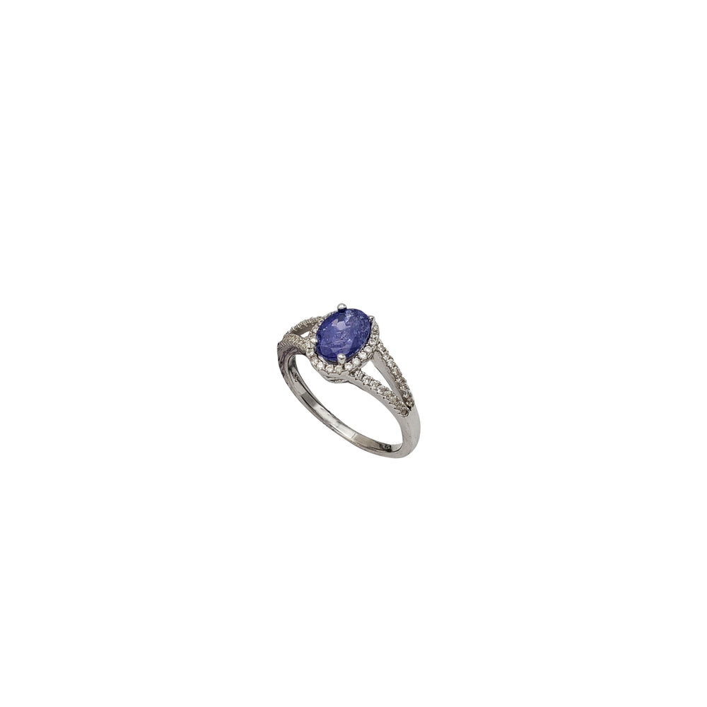 Oval Tanzanite With Sparkling CZ Ring (Silver)