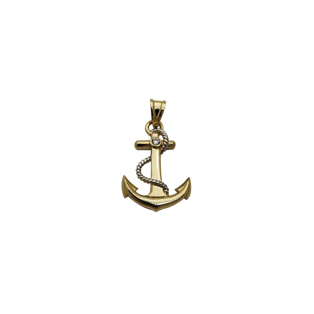 Two-Tone Zirconia Anchor Pendant (14K)