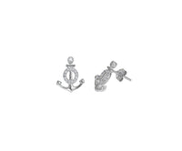 Anchor Stud CZ Earrings (Silver)