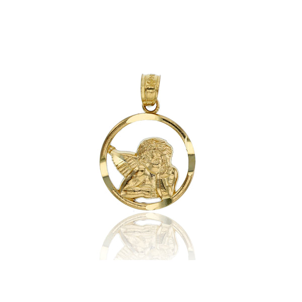 Yellow Gold Polished Round Cherub Medal Charm Pendant (14K)