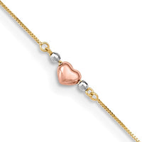 Tricolor Heart and Ball Anklet Bracelet (14K).
