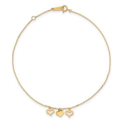 Dangling Hearts Anklet Bracelet (14K)
