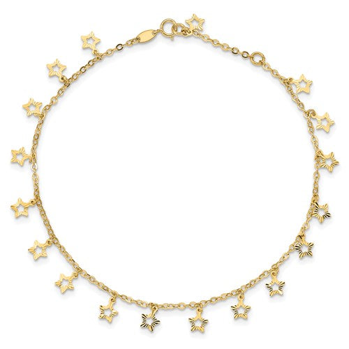Dangling Star Anklet Bracelet (14K).