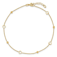 Heart and Diamond Cut Bead Ankle Bracelet (14K).